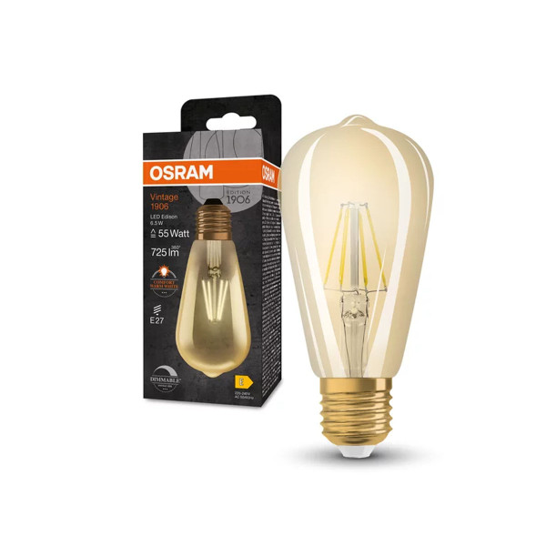 Світлодіодна лампа OSRAM Vintage 1906 Edison Filament ST64 6,5W 725Lm 2400K 230V E27 Прозорий (Amber) (4099854081514) , 100024138